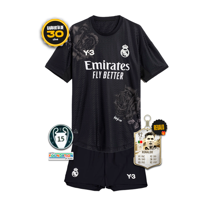 Conjunto infantil Real Madrid Y3 PRETO 23/24 + 5 REGALOS 🎁