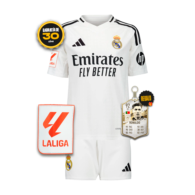 Conjunto infantil Real Madrid PARCHE LA LIGA Home 2024/25 + 5 REGALOS 🎁