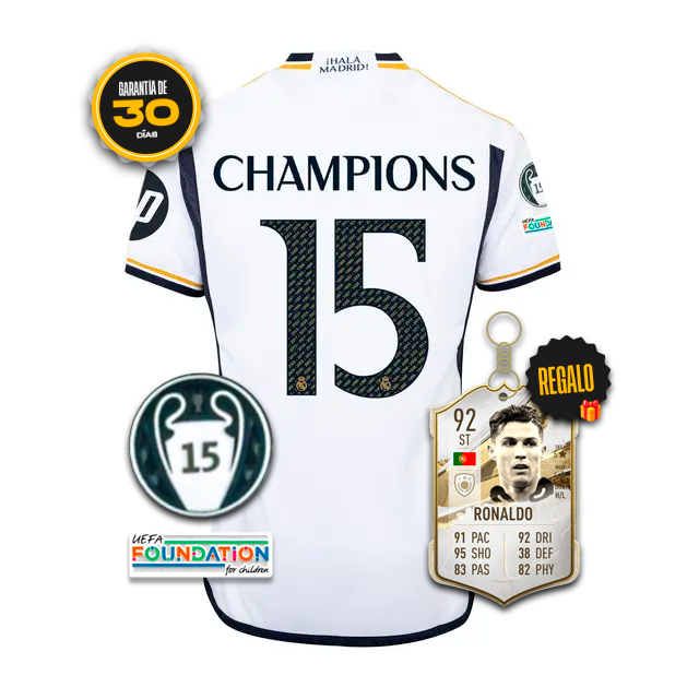 Camiseta Real Madrid Primera CHAMPIONS 15 23/24 + 5 REGALOS 🎁