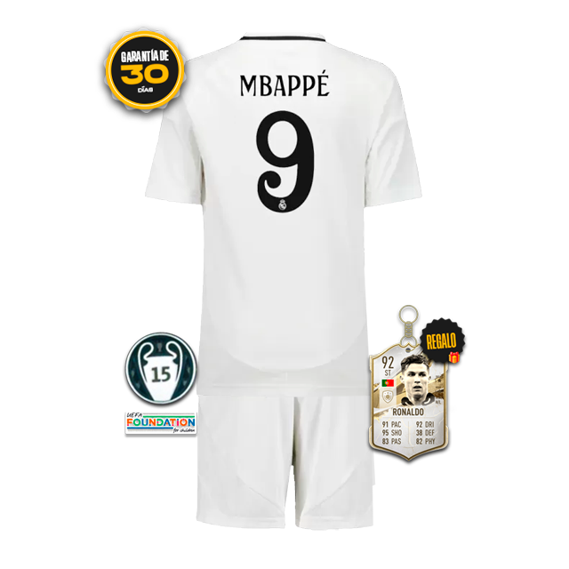 Conjunto infantil Real Madrid Home MBAPPÉ 9 2024/25 + 5 REGALOS 🎁