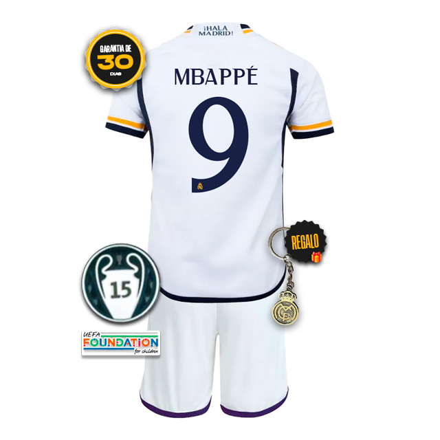 Conjunto infantil Real Madrid Home 23/24 MBAPPÉ 9 + 5 REGALOS 🎁