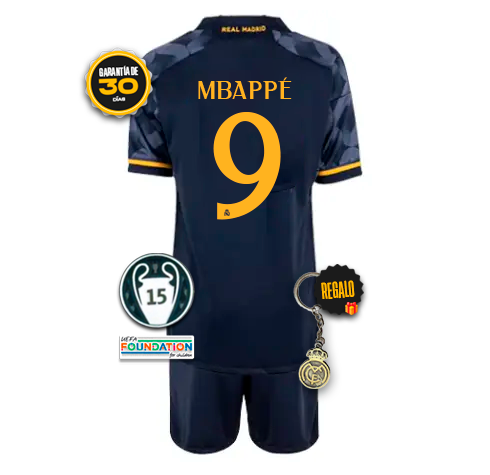 Conjunto infantil Real Madrid Away 23/24 MBAPPÉ 9 + 5 REGALOS 🎁